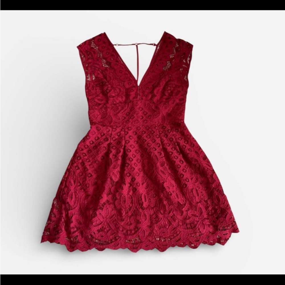 Free People "One Million Lovers" Lace Fit & Flare Mini Burgundy/Red Dress